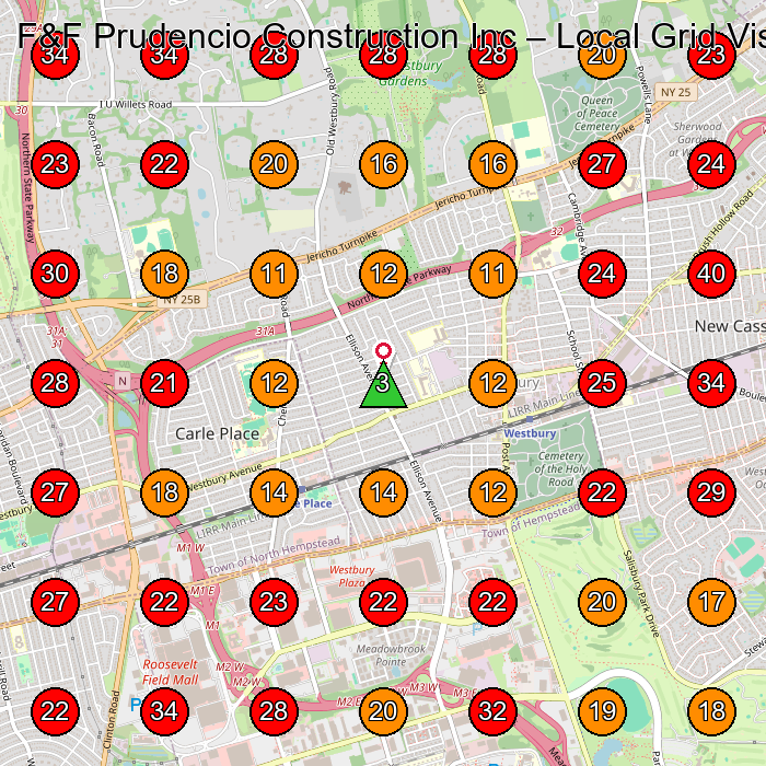 F&F Prudencio Construction Inc GeoGrid visibility map for Masonry Contractor in Westbury